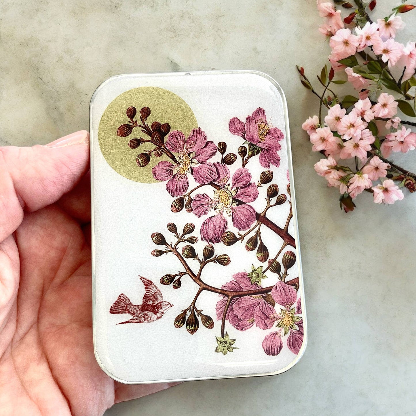 Cherry Blossom & Swallow Notions tin: Large