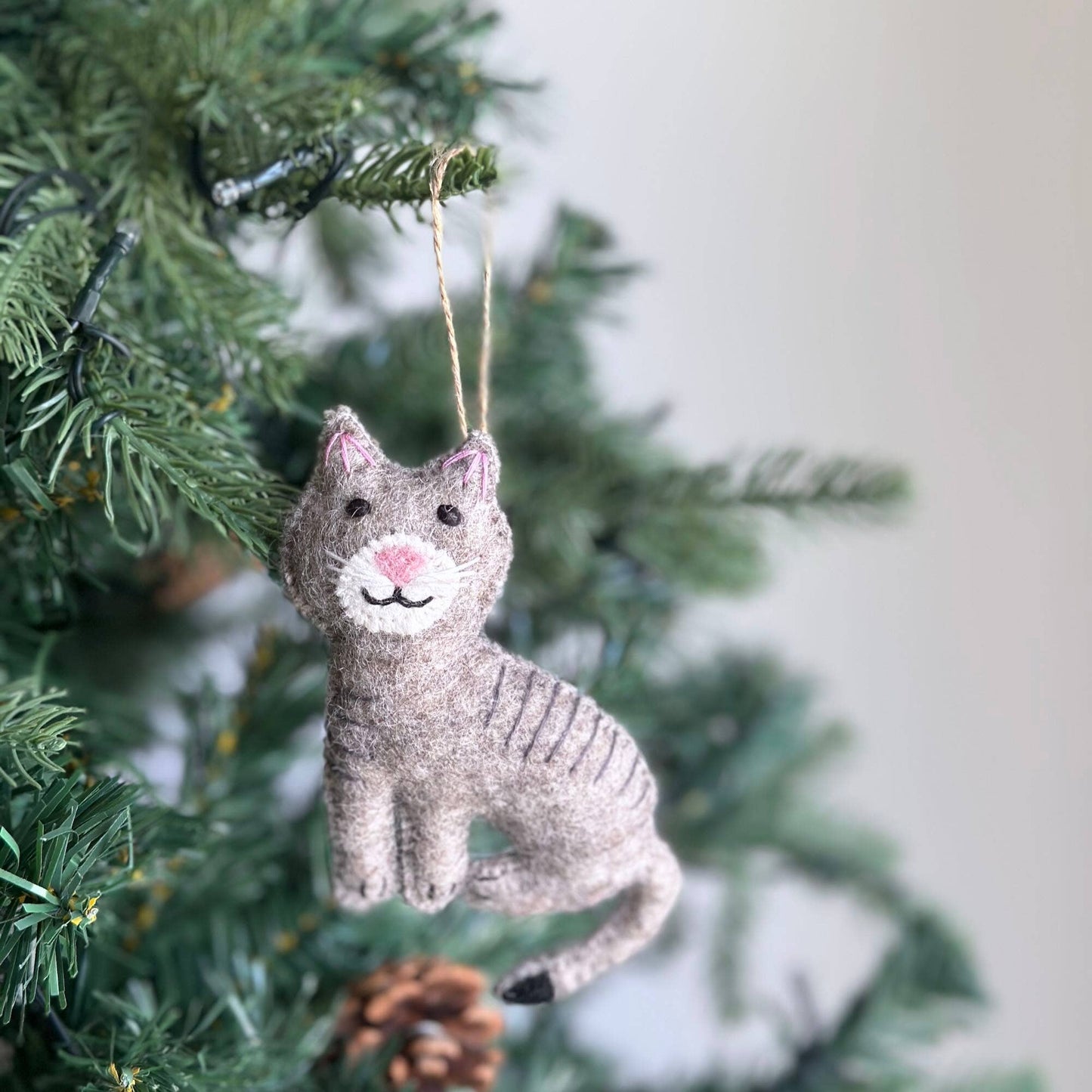 Felt Stitched Cat Ornament: Black, Gray, Tan, or Calico
