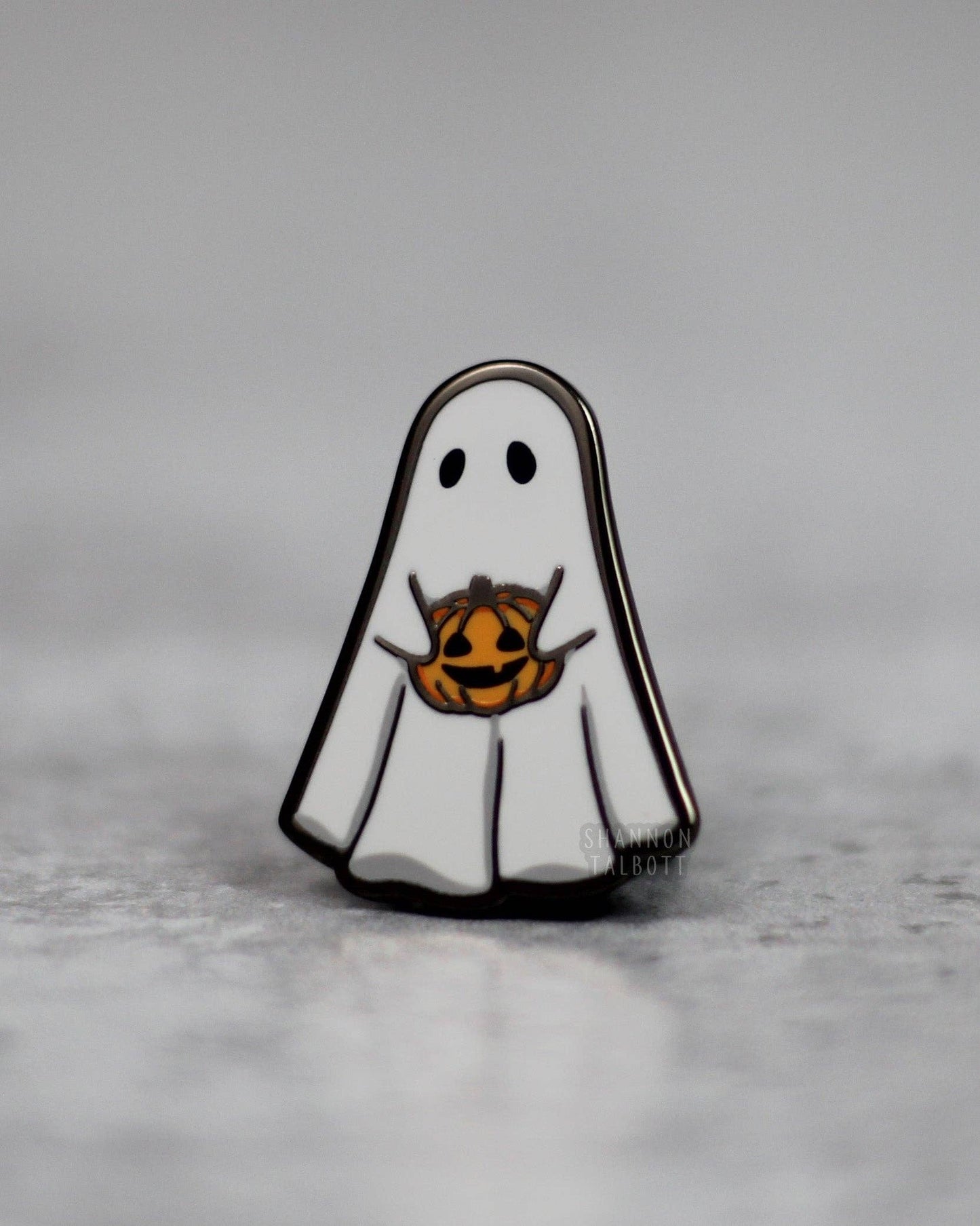 Halloween Ghost and Pumpkin Spooky Enamel Pin - Black Nickel