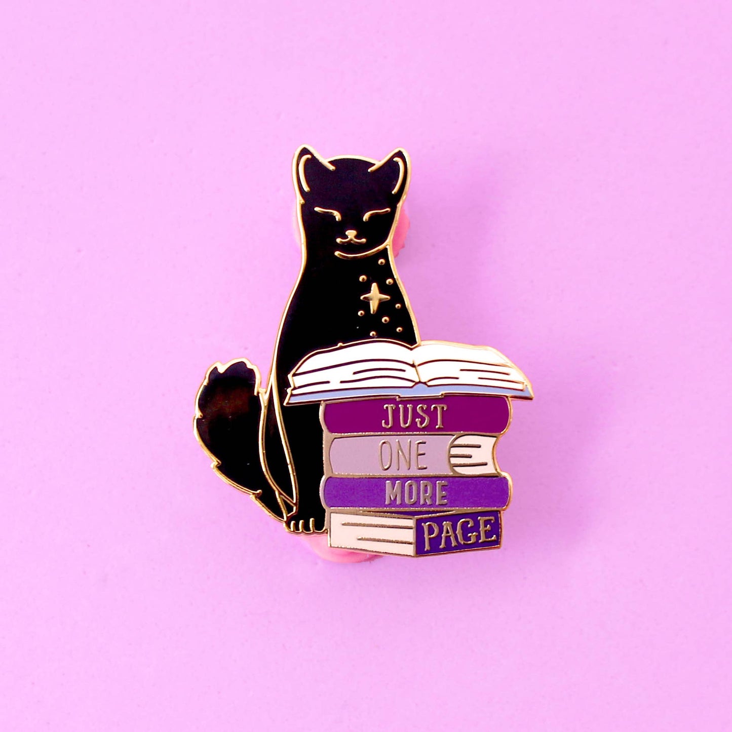 Just One More Page Book Cat Enamel Pin