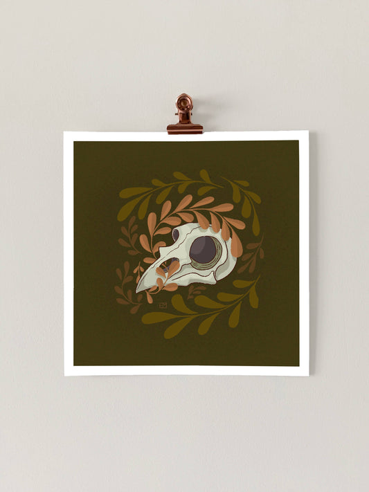 Bird Skull 5x5 Art Print | spooky | raven | crow | botanical | witchy