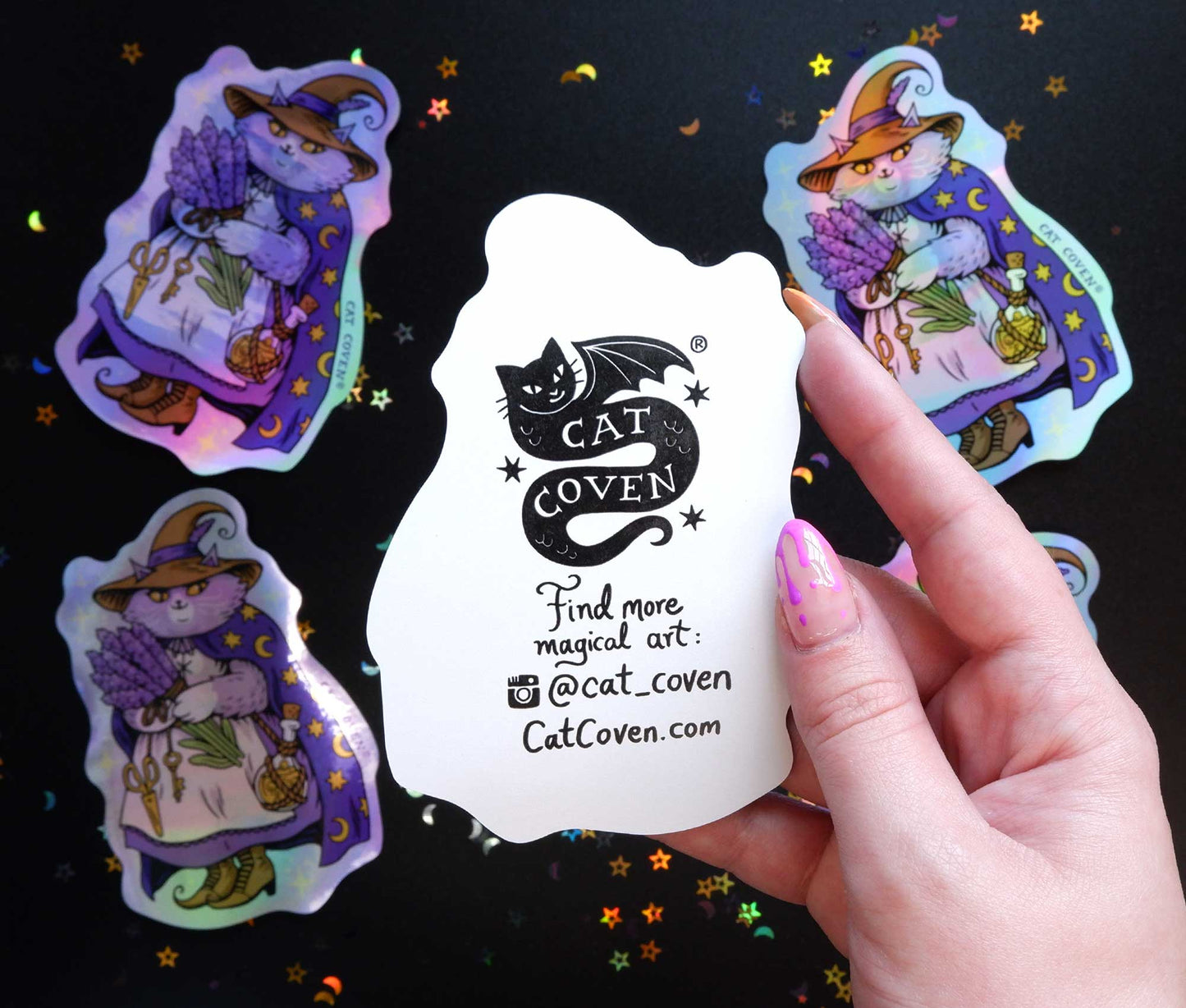 Lavender Cat Witch - Holographic Sticker