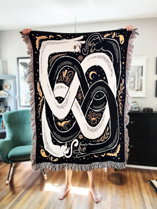 OuroPURRos Woven Throw Blanket | witchy | cats | occult: 37"x52"