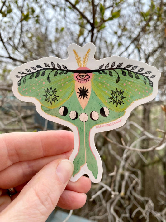 Luna Moth Sticker - Moon Phases/Nature/Witchy Sticker