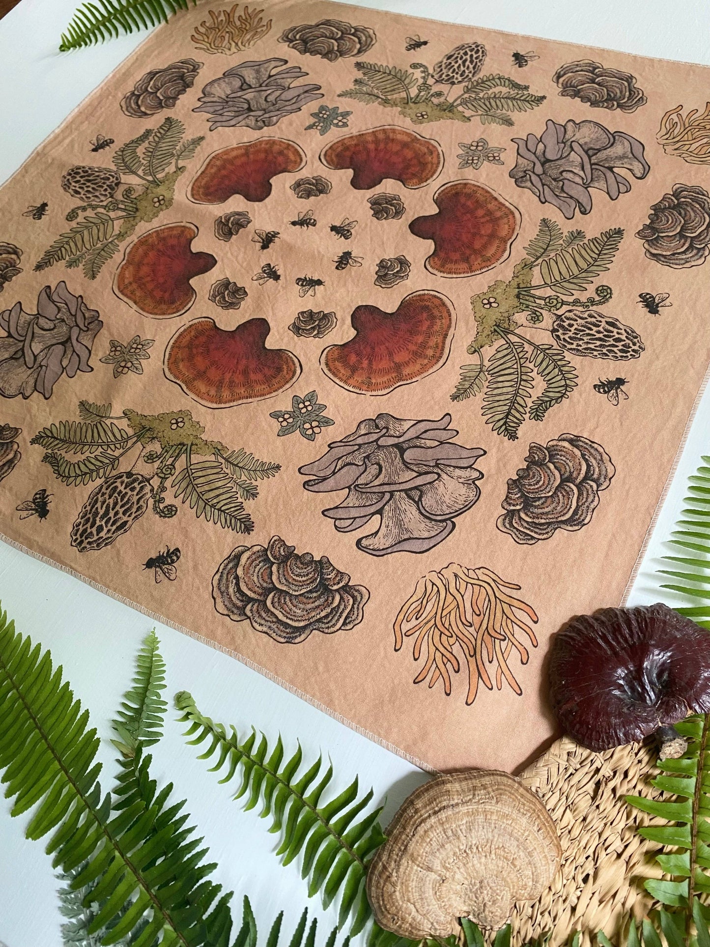 Bandana | Mushroom Mandala: Tea-dyed