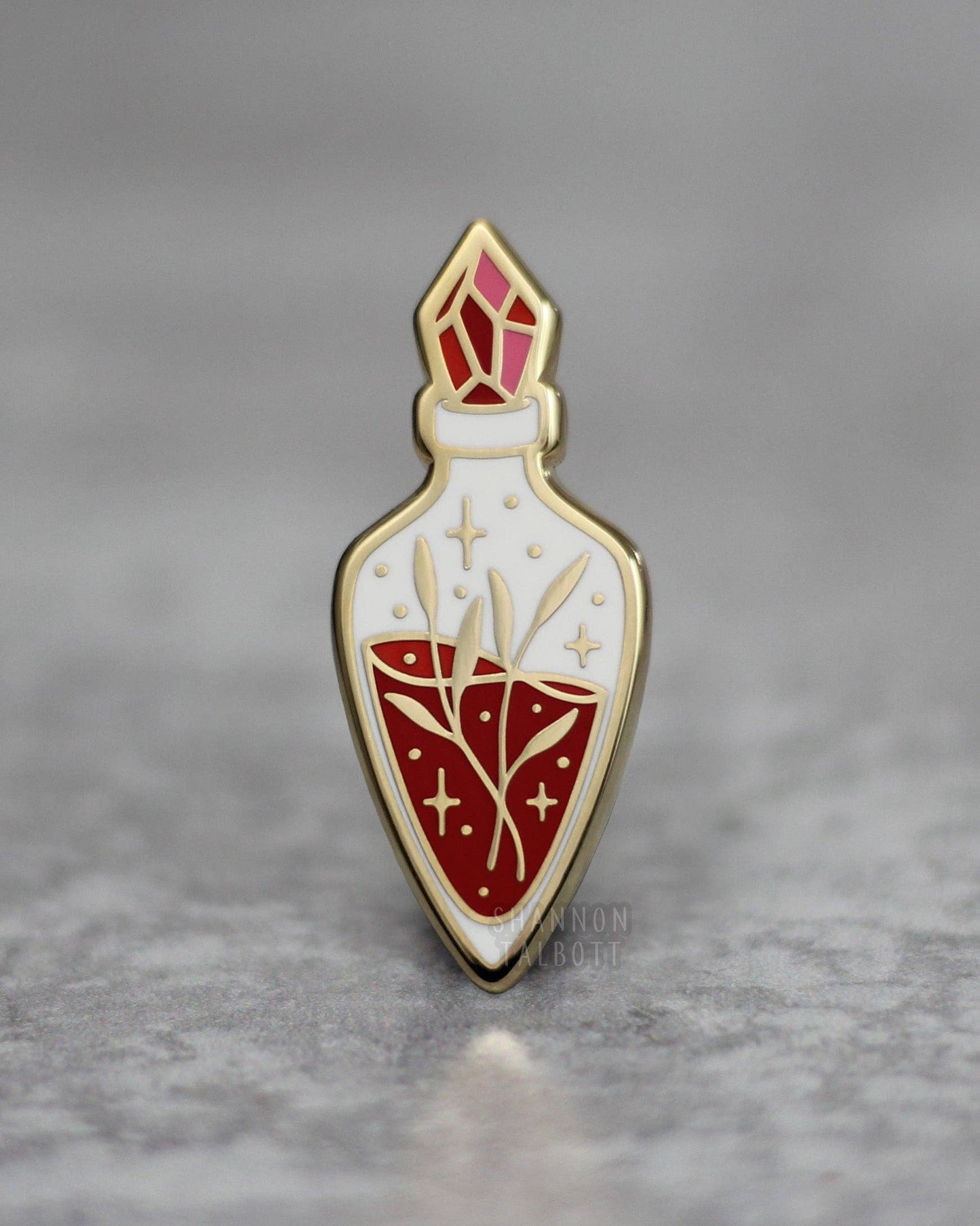 Herbology Potion Vial Magic Witchy Enamel Pin - Red/Gold