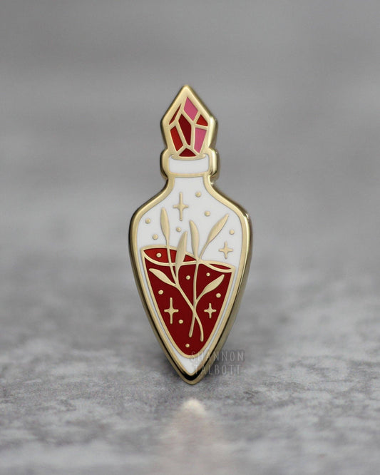 Herbology Potion Vial Magic Witchy Enamel Pin - Red/Gold