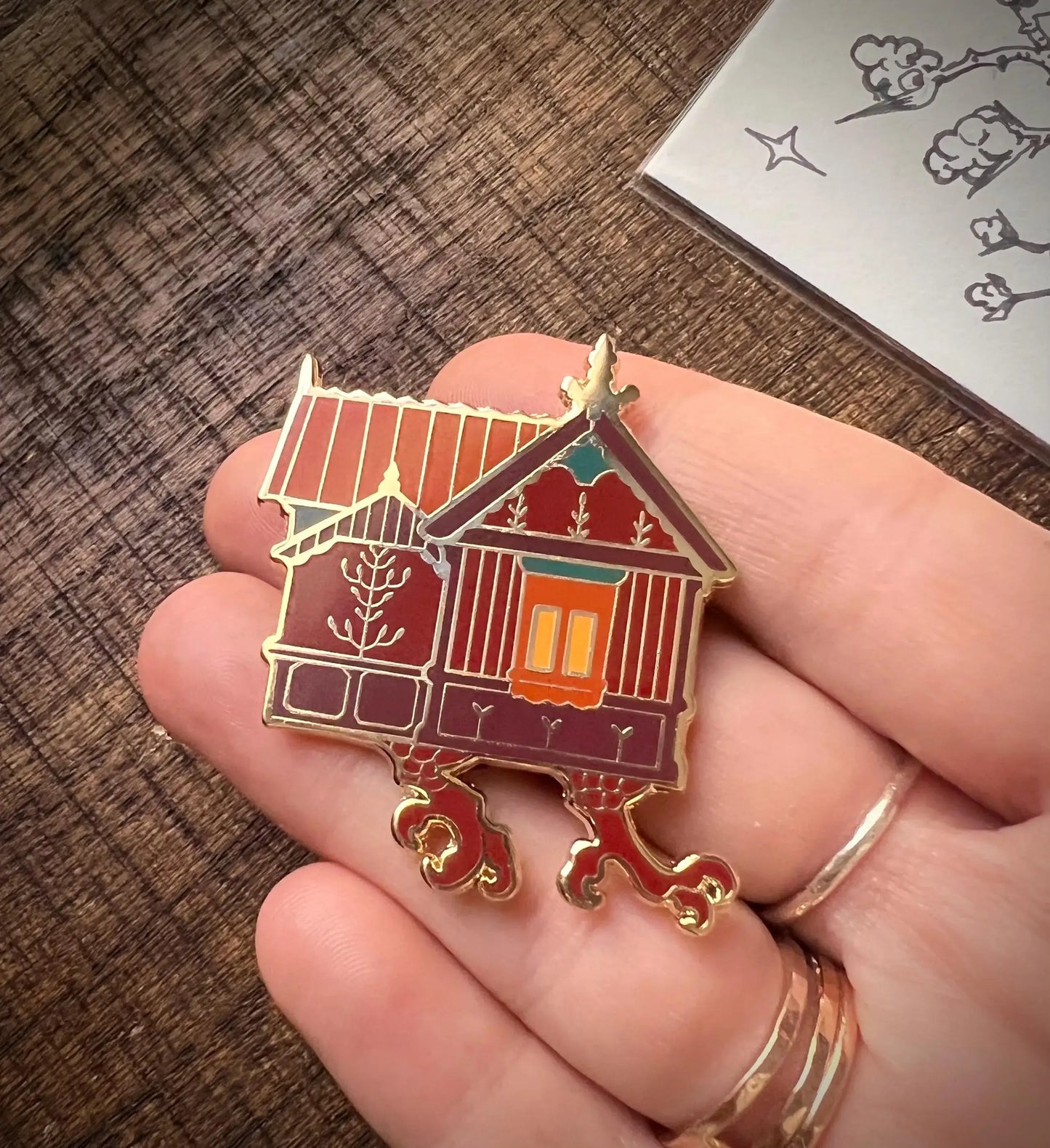 Baba Yaga House enamel pin (Folklore whimscal witchy brooch)