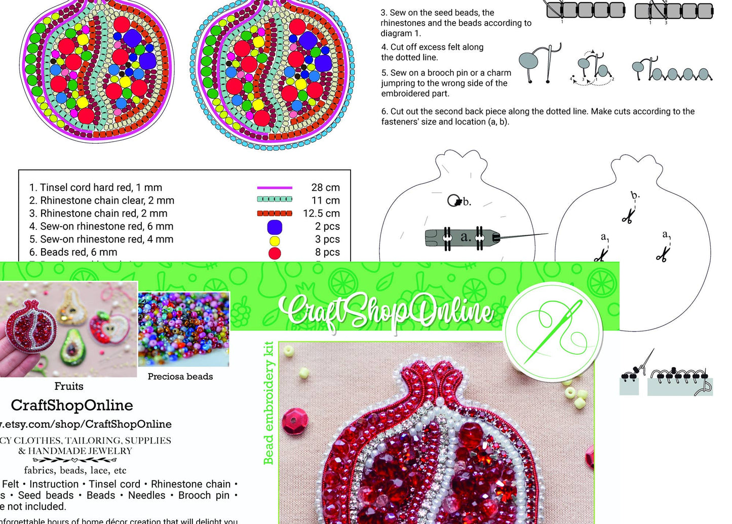Pomegranate Brooch Kit: DIY Seed Bead Embroidery