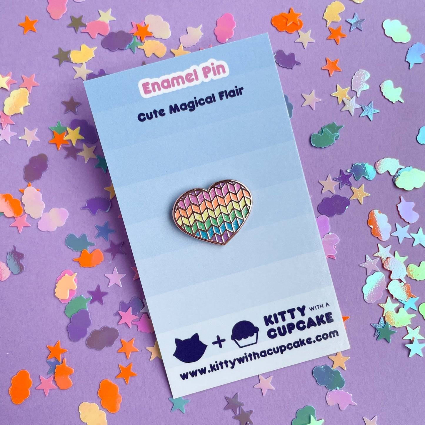 Pastel Rainbow Knit Heart Enamel Pin