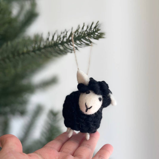 Felt Mini Fluffy Sheep Ornament: Black / Ornament