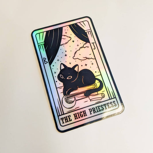 The High Priestess Black Cat Tarot Card Holographic Sticker