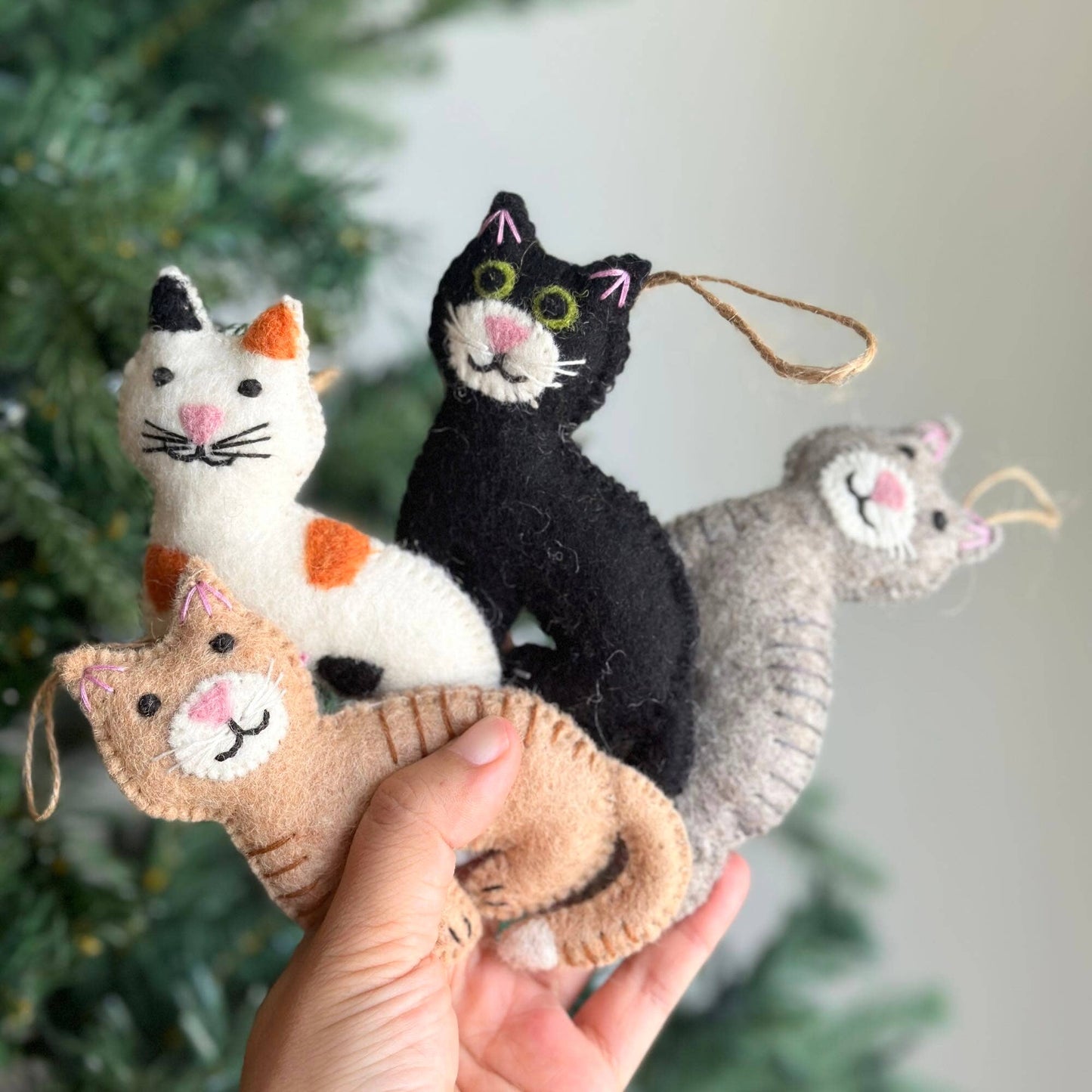 Felt Stitched Cat Ornament: Black, Gray, Tan, or Calico