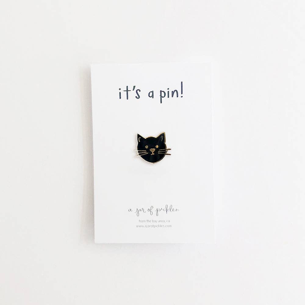 Gold Enamel Cat Lapel Pin: Black