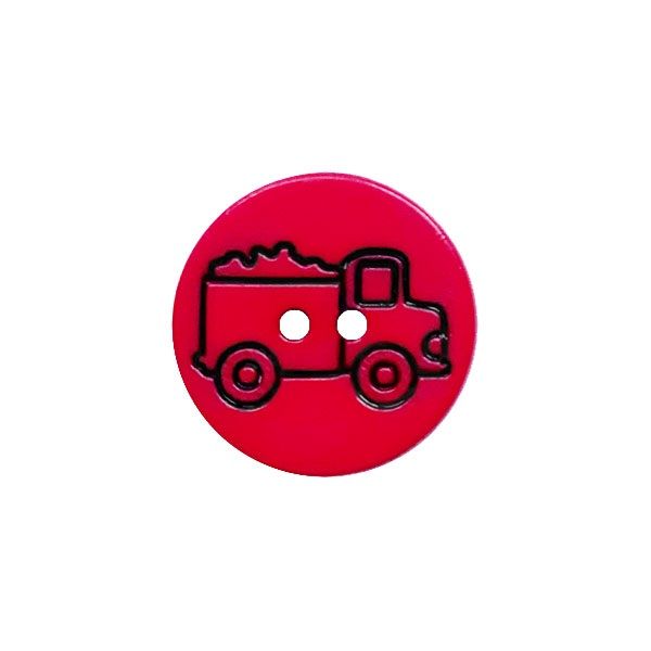 children button with truck print and 2 holes