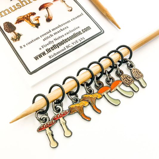 Makers mushrooms, Exclusive Firefly Notes enamel stitch markers