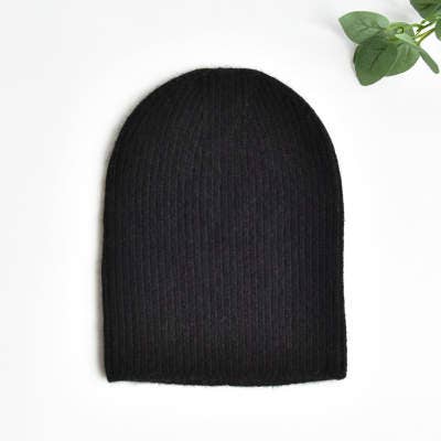 Black Cashmere & Wool blend 3-in-1 Knit Hat