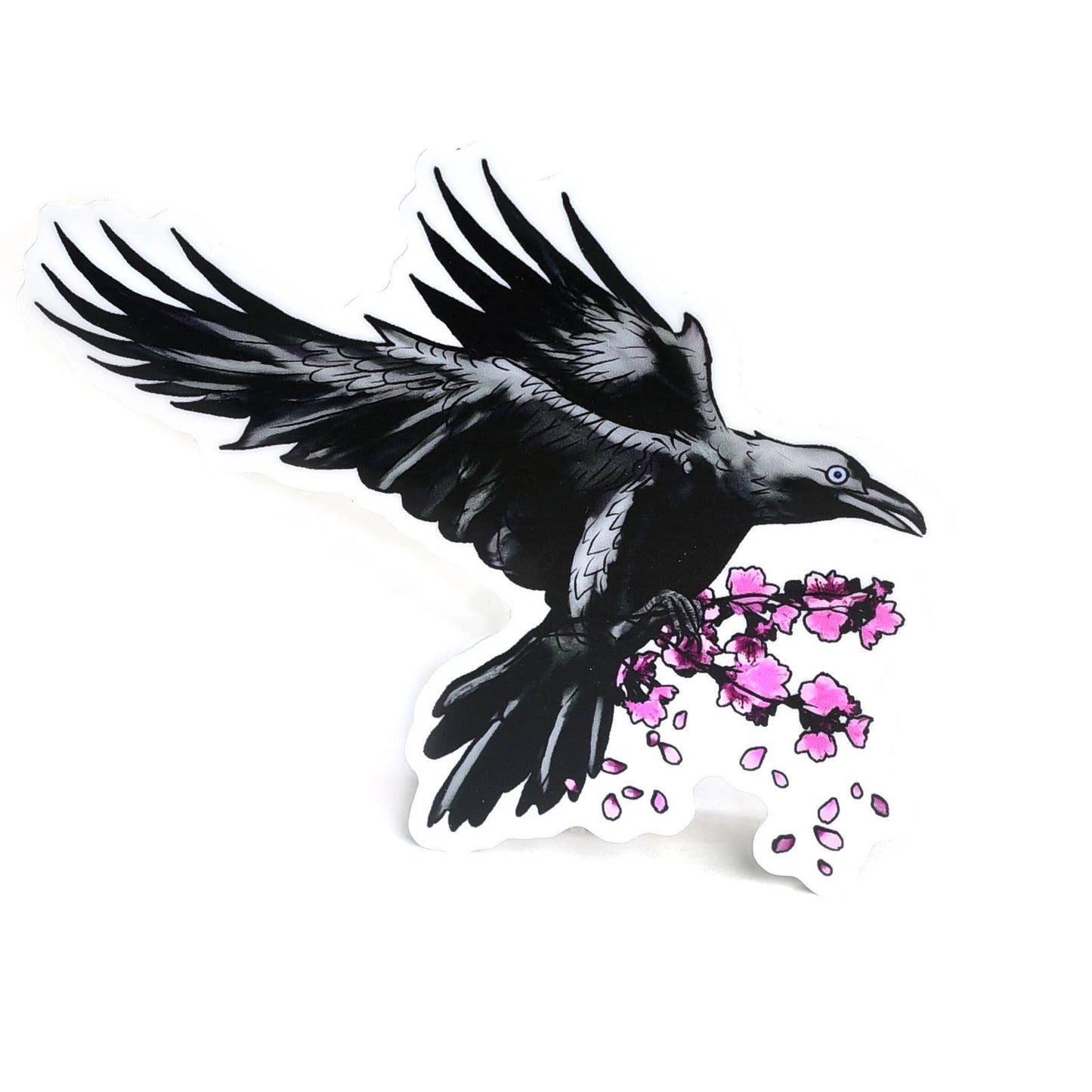 Flying Crow & Blossoms Vinyl Sticker