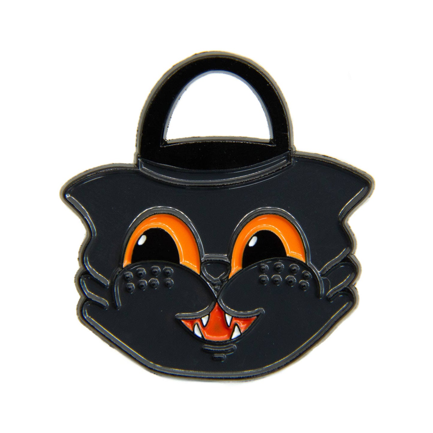 Vintage Halloween Black Cat Trick or Treat Bucket Enamel Pin