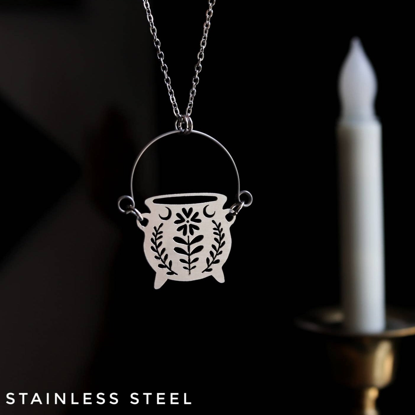 Stainless Steel Floral Cauldron Necklace