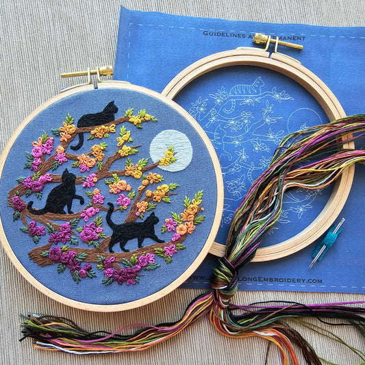 Cats & Full Moon Embroidery Kit: Black Cats