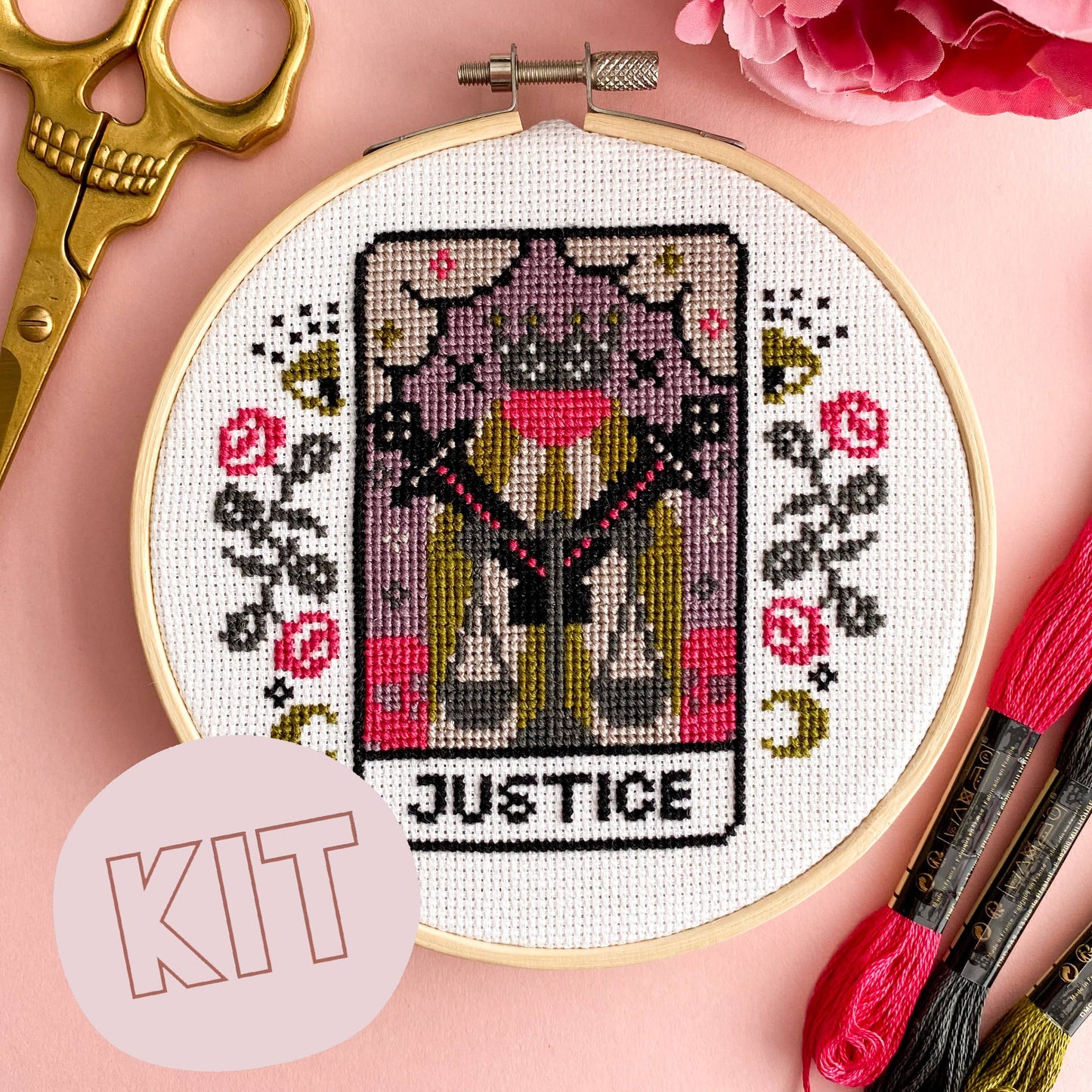 Justice Tarot Card Cross Stitch Kit
