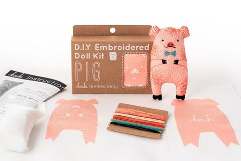 Pig Embroidery Doll Kit by Kiriki Press