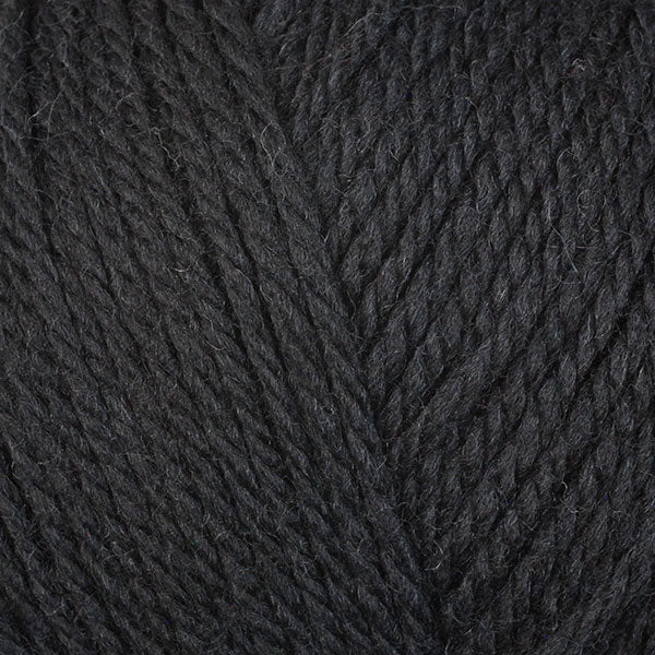 A close-up image of a skein of Berroco Ultra Wool DK weight yarn in a solid black color.
