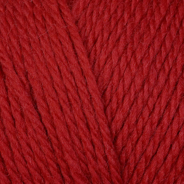 A close-up image of a skein of Berroco Ultra Wool DK weight yarn in a bright red color.