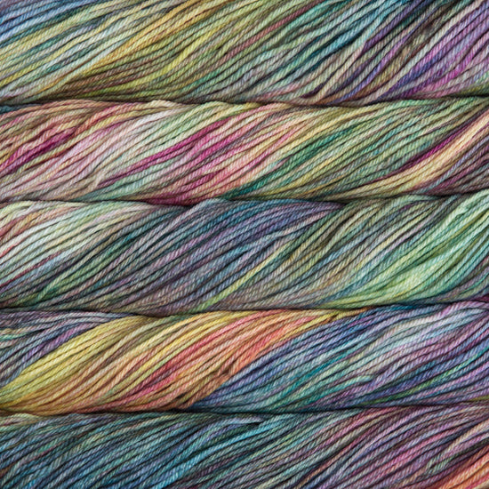 A close up of skeins of Malabrigo Rios worsted weight yarn in a rainbow of colors