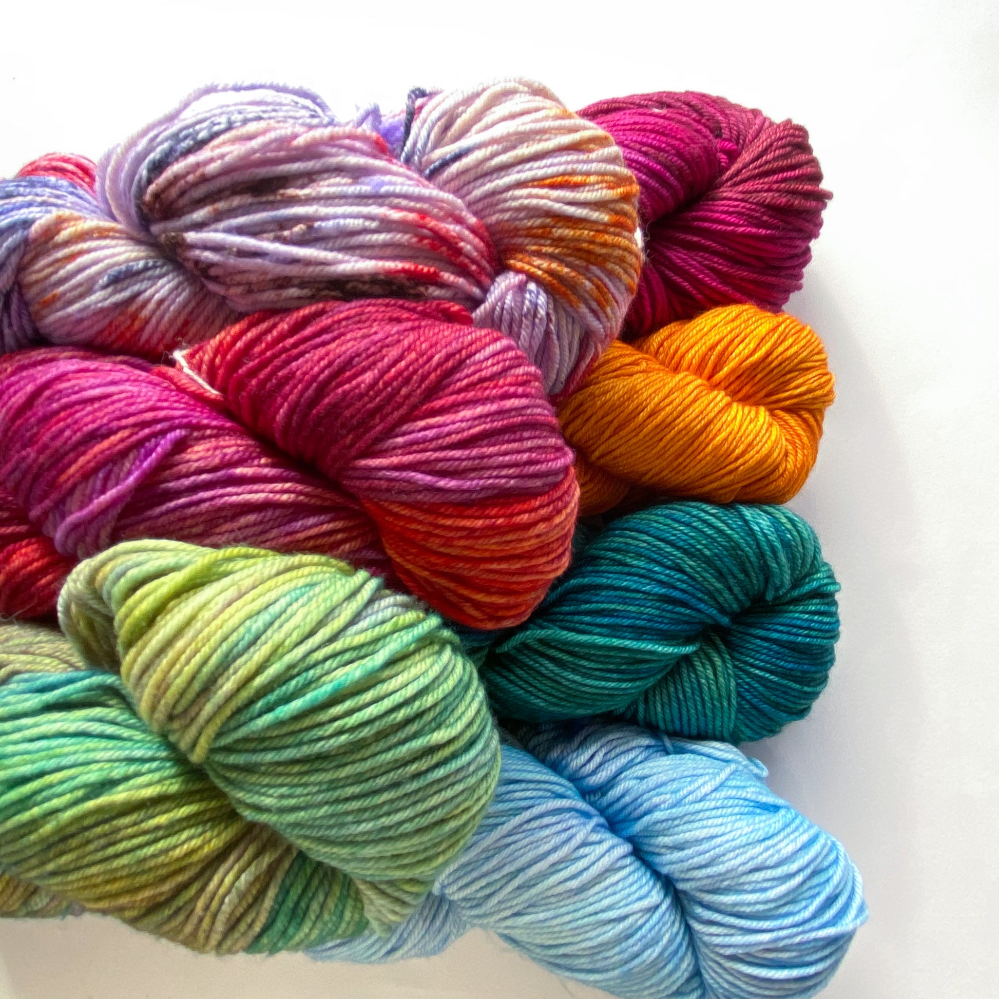 Pile of colorful Malabrigo Rios skeins