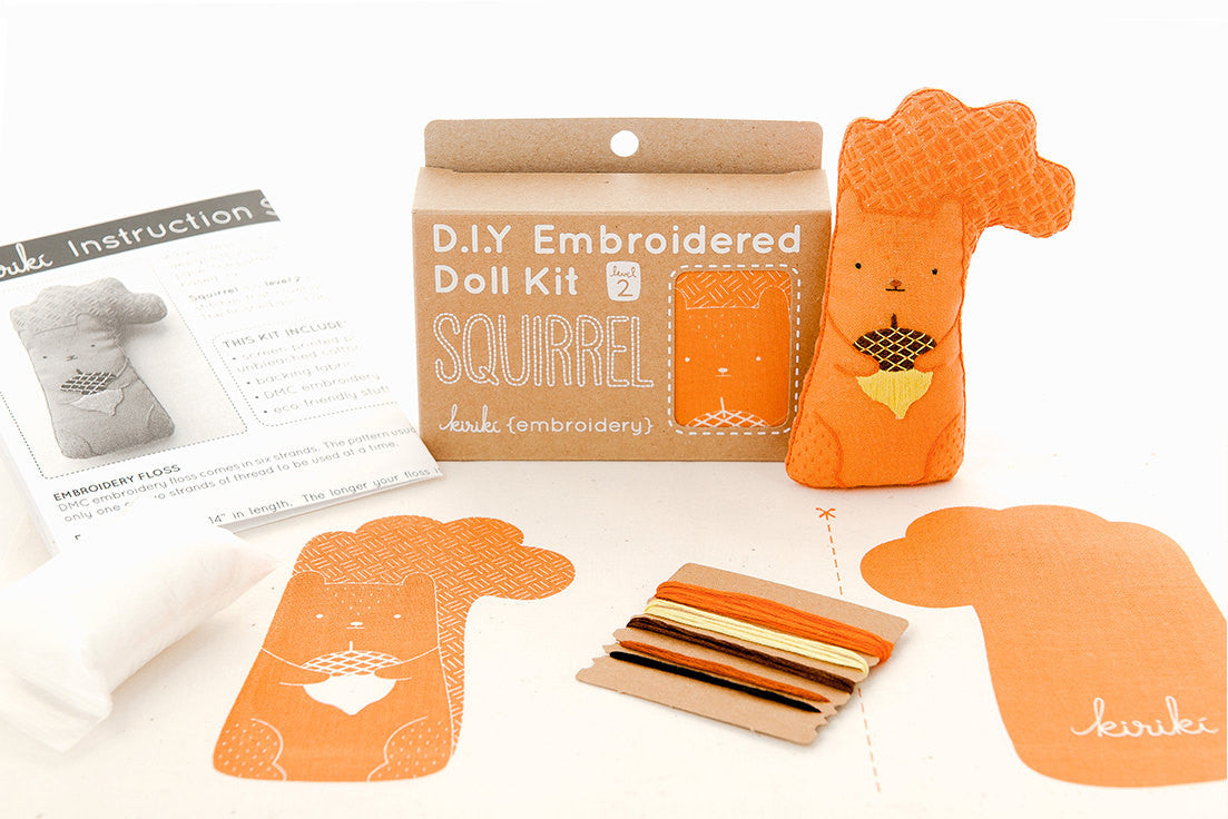Squirrel Embroidery Doll Kit by Kiriki Press