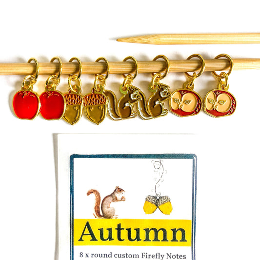 Autumn stitch markers for knitting, Custom Firefly Notes Sti