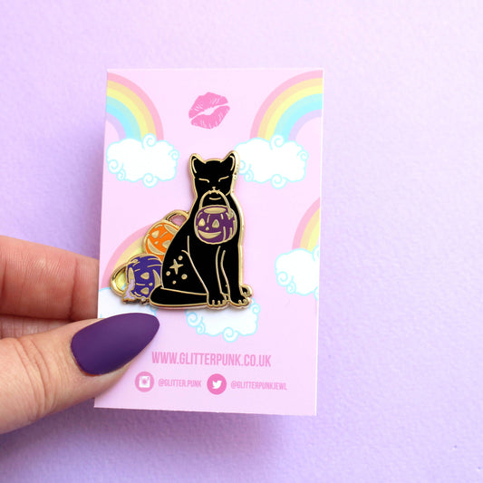 Trick or Treat Cat Enamel Pin  - Halloween Collection