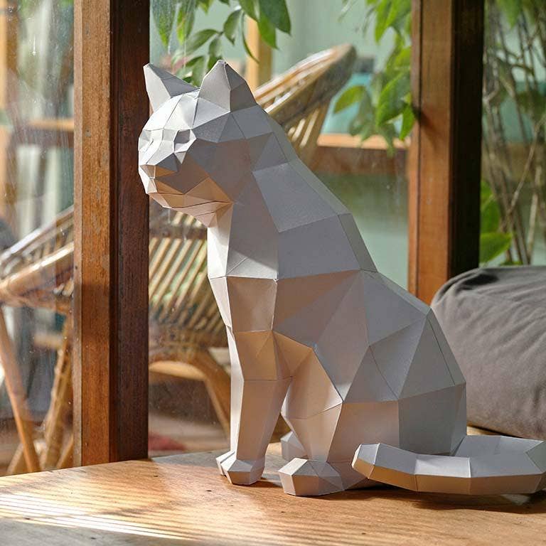 White Cat 3D Model Paper Art