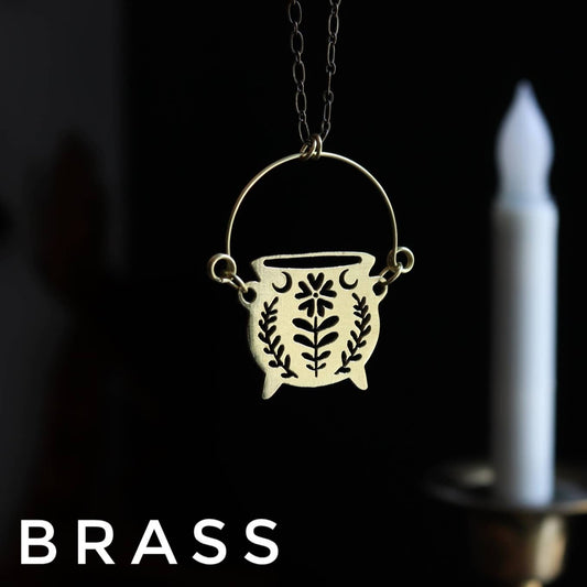 Brass Floral Cauldron Necklace