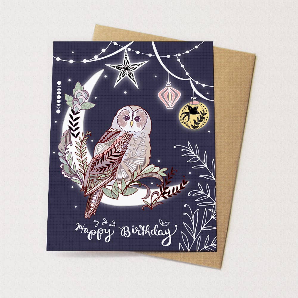 Lantern Owl Birthday Card