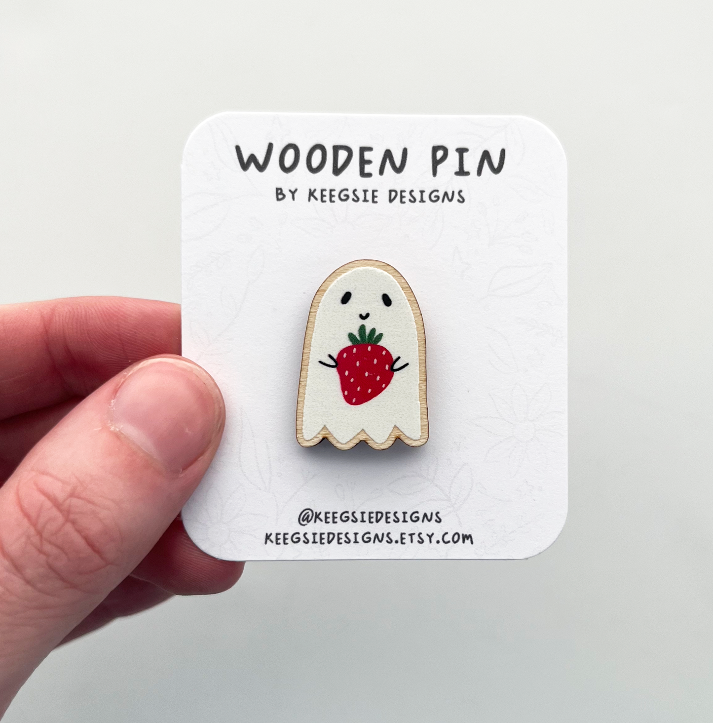 Strawberry Ghost Wooden Pin