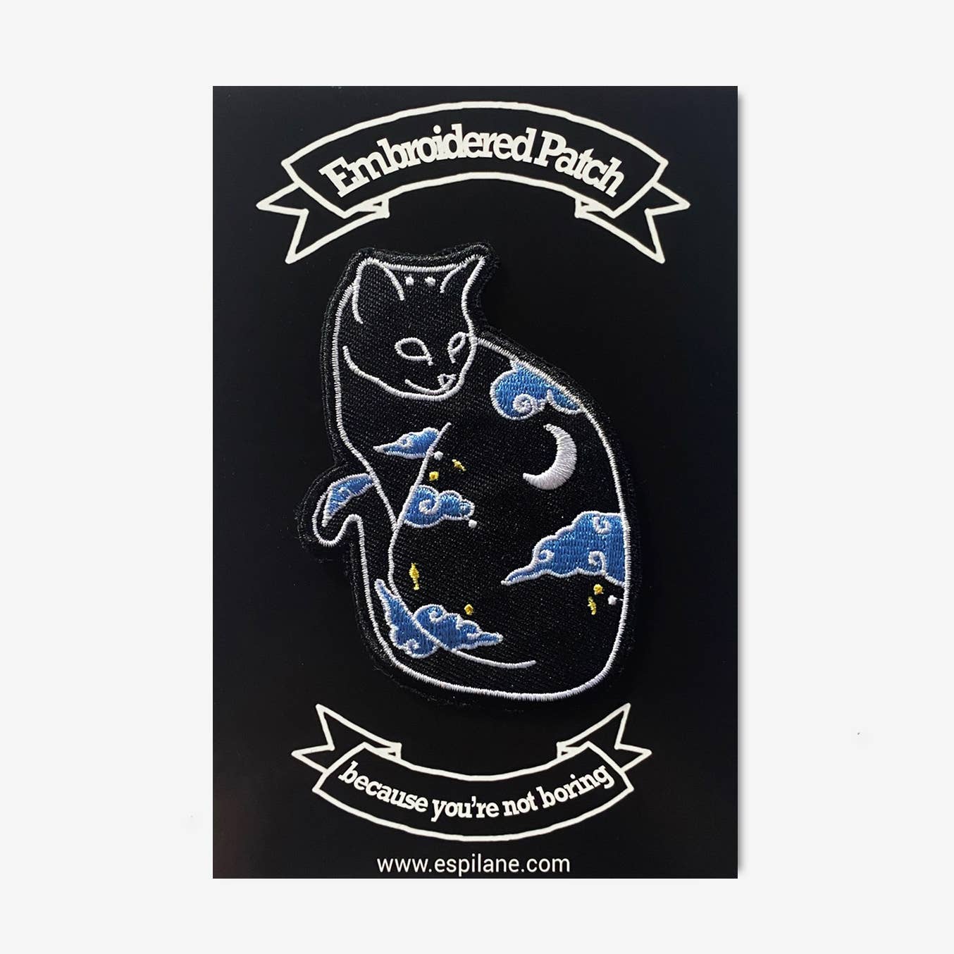 Celestial Night Sky Cat Embroidered Iron-On Patch