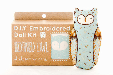 Horned Owl Embroidery Doll Kit by Kiriki Press