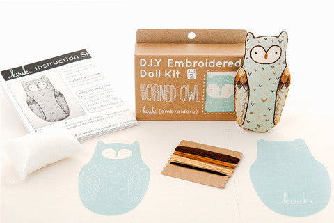 Horned Owl Embroidery Doll Kit by Kiriki Press