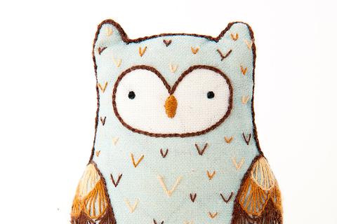 Horned Owl Embroidery Doll Kit by Kiriki Press